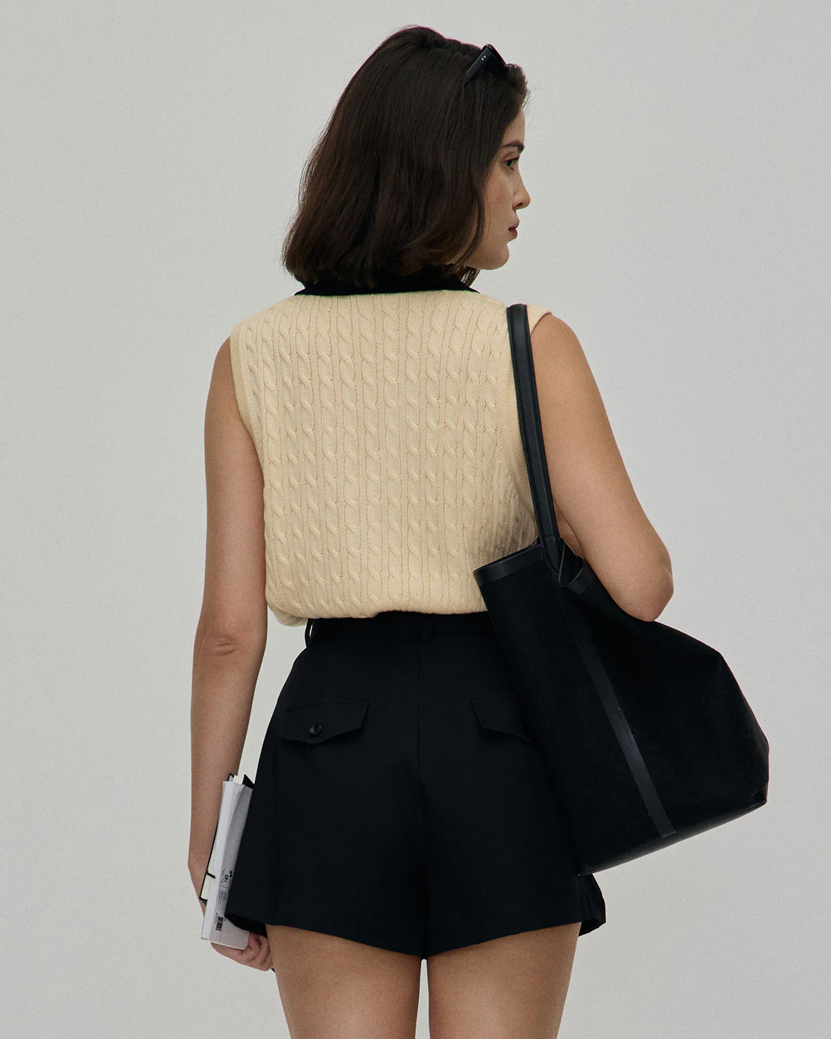 The Black High-waisted Pleated Belted Shorts - Image 5